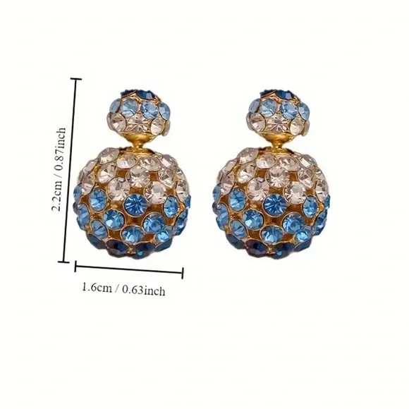 Blue & White Rhinestone Front And Back Earrings - Picture 3 of 3